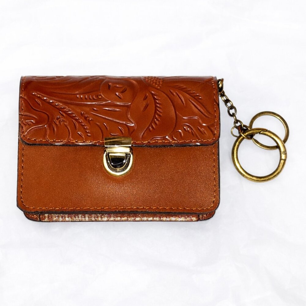 Patricia Nash Mini Lanza Leather Wallet Key Ring Tooled Floral NWT